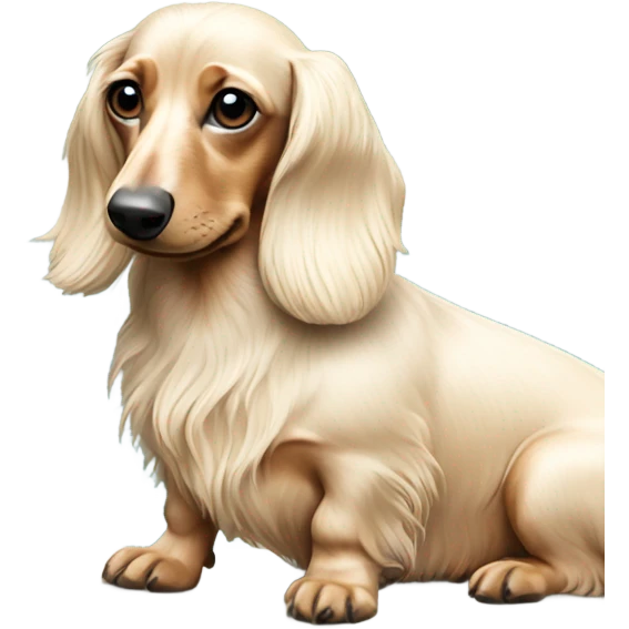 Long haired miniature dachshund cream on surfboard emoji