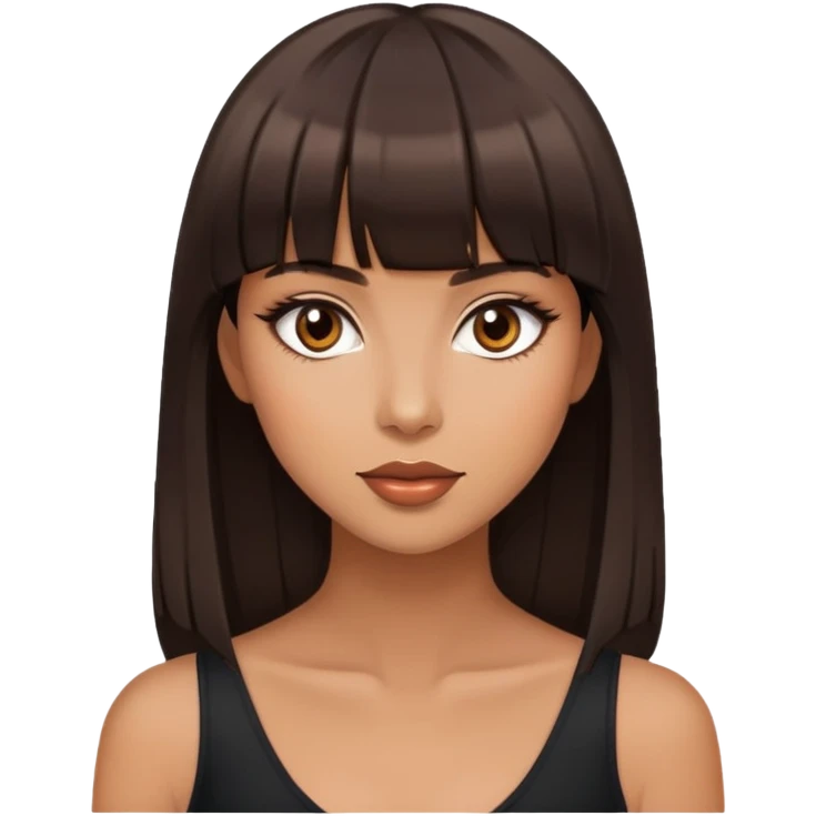 Pretty woman with dark brown straight bangs, light makeup, flirtatious expression emoji
