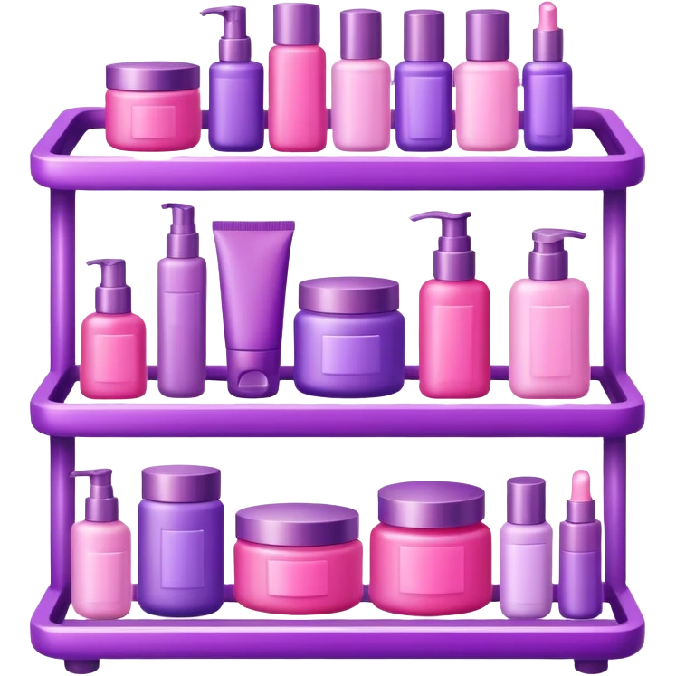 a rack filled with pink UE and purple skincare items emoji