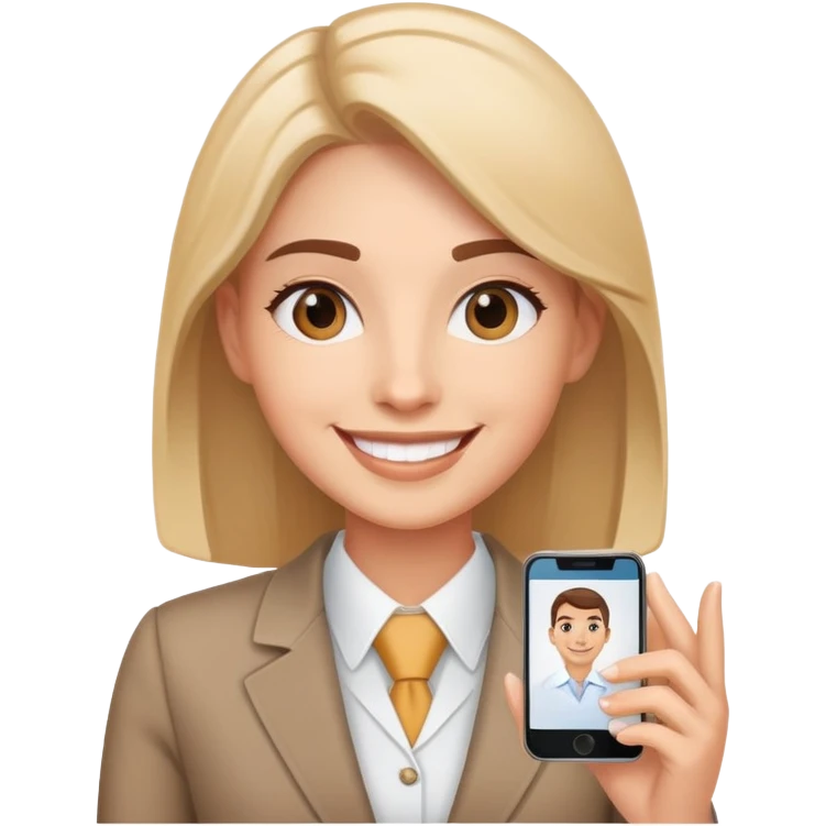 Professional salesperson smiling while on video call with client emoji
