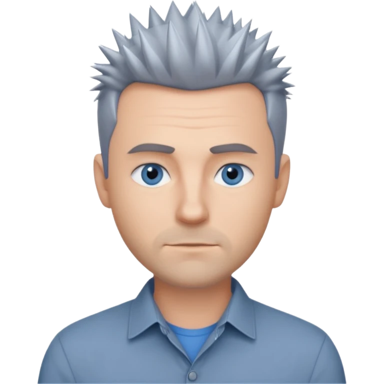 40 yr old white man short spike hair grey dress shirt blue eyes no smile emoji