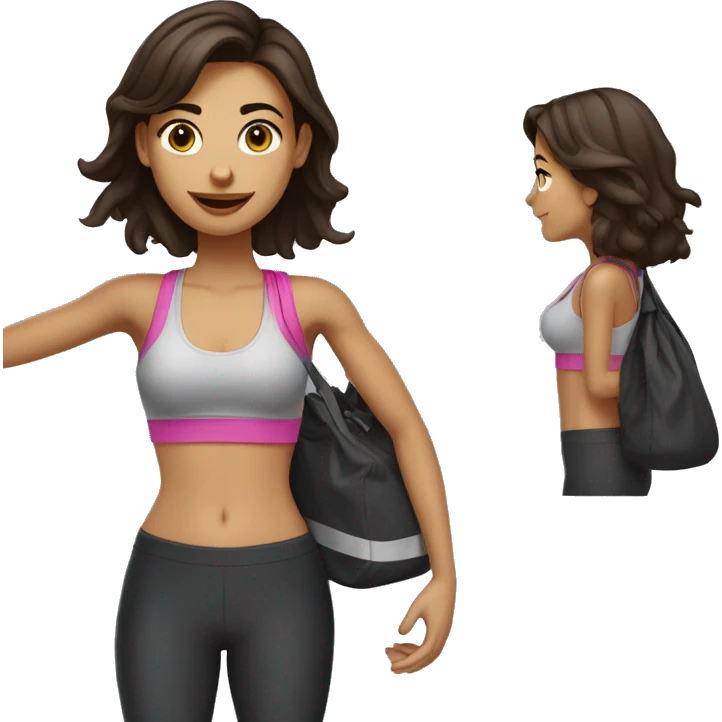 Brunette girl al gym with bag and shake emoji
