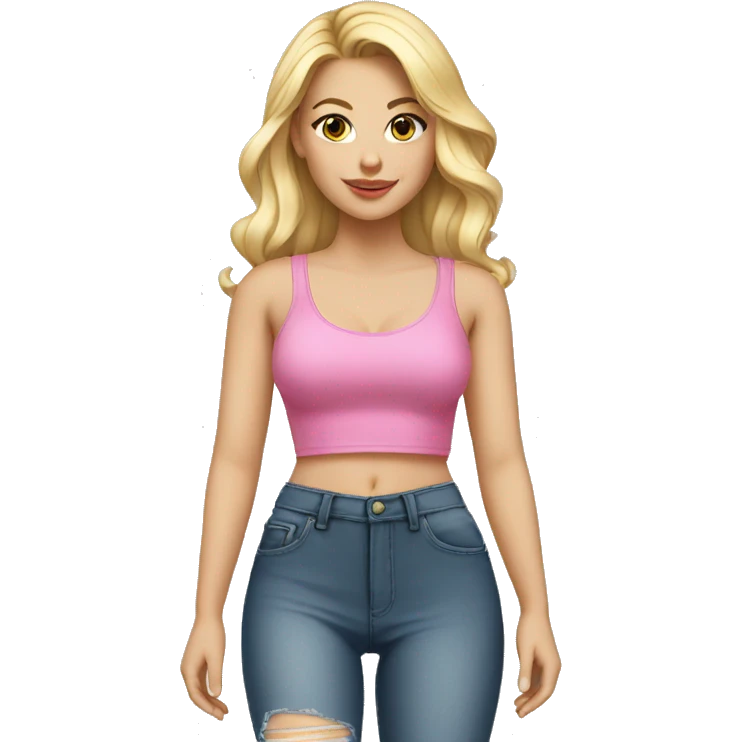 White girl in pink croptop, high heels emoji