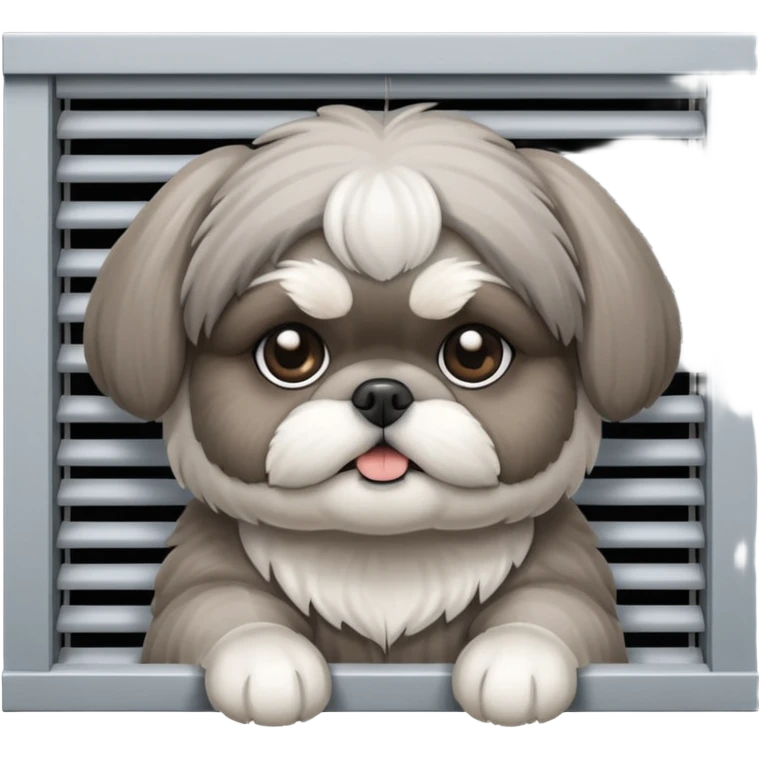 cute all grey shih tzu BEHIND A WINDOW WITH BLINDS AND PEEKING THROUGHT THE SLATS BEHIND THE WINDOW emoji
