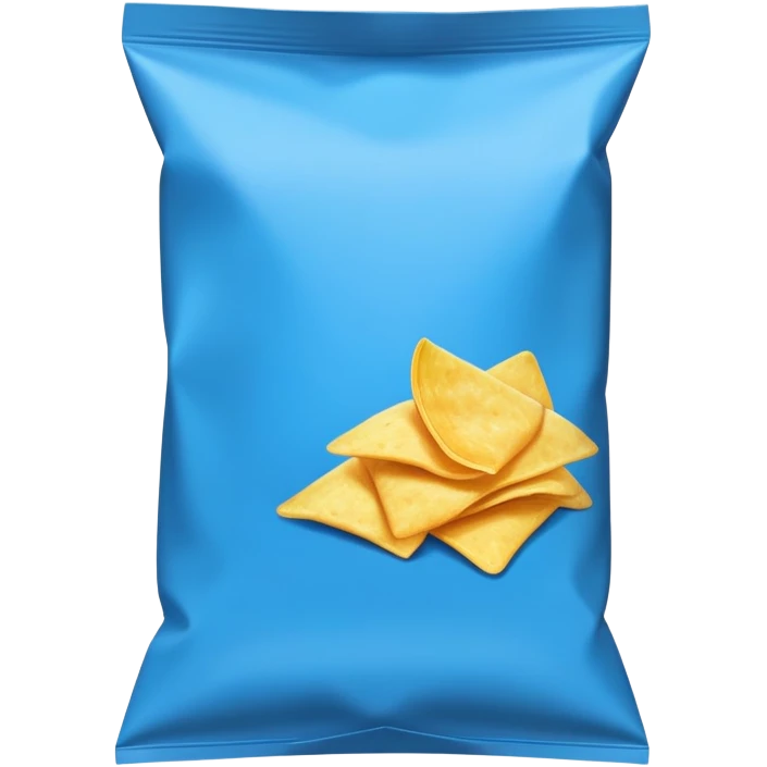 really simple chips blue bag from the side tilted, closed, nothing on the cover just a plain chips bag, blue emoji