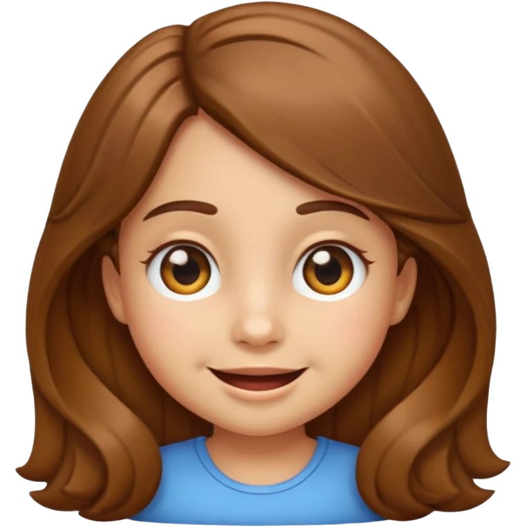EMOJI IOS SOLO CARA NIÑA 3 AÑOS PELO LARGO, ONFULADO, MARRON, Y OJOS MARRONES. SONRIENDO, SIN CUELLO Y FONDO TRANSPARENTE emoji