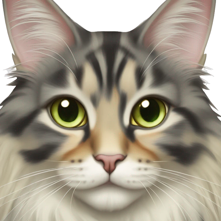 Maine coon dilute Calico half face colored and light green eyes emoji