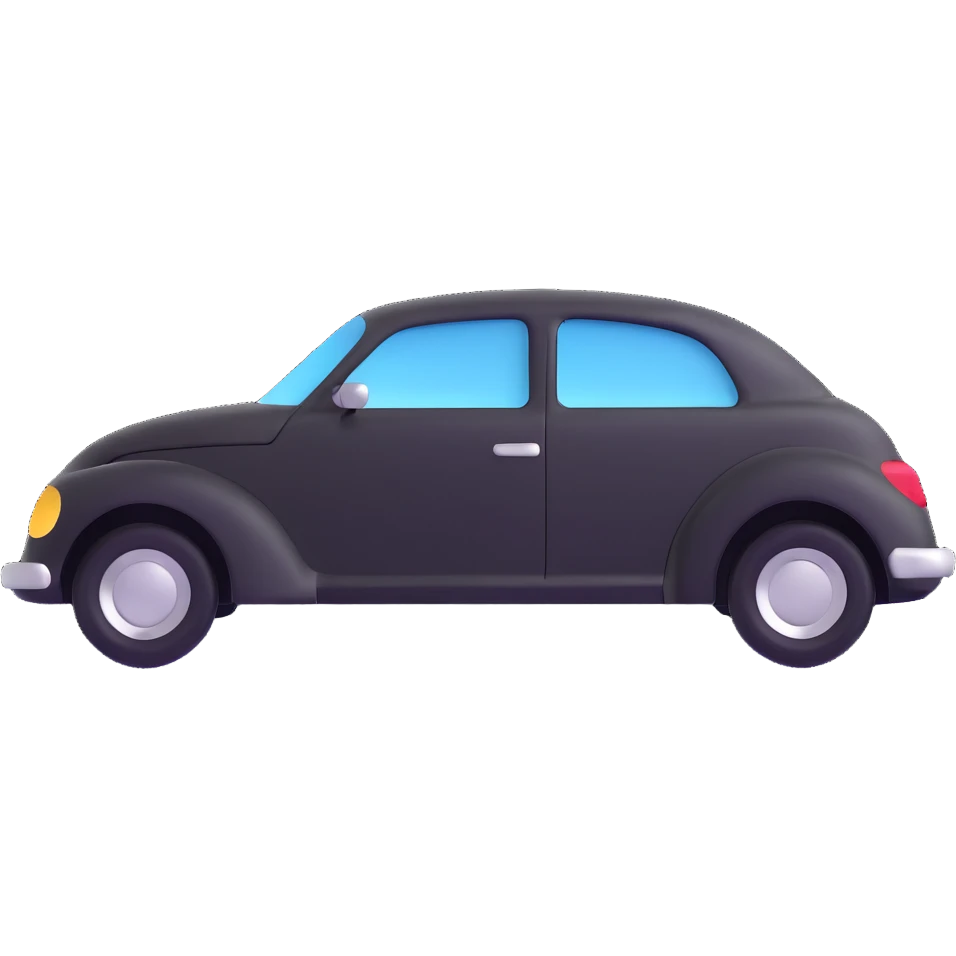 matte black minimalist car icon with a fine silver outline, subtle rod or hook tool touching a visible dent, simple and clean, focus on dent repair emoji