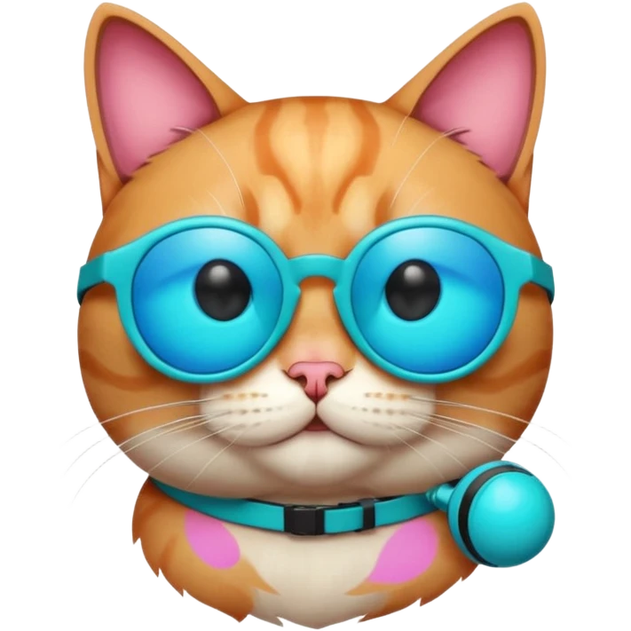 Cat A sphere in thermal camera effect, cyan color wearing sunglasses emoji