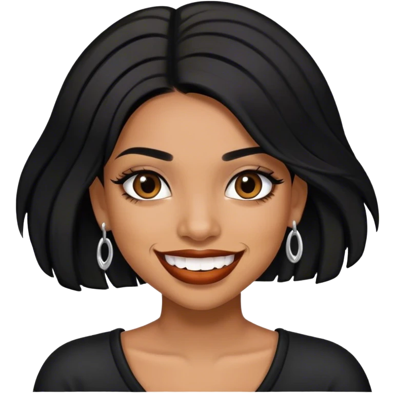 Girl with black shoulder length hair and Latina makeup and grillz emoji