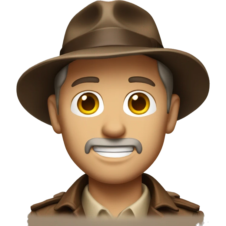White Indiana Jones with a dark brown jacket and a brown hat, beige shirt emoji