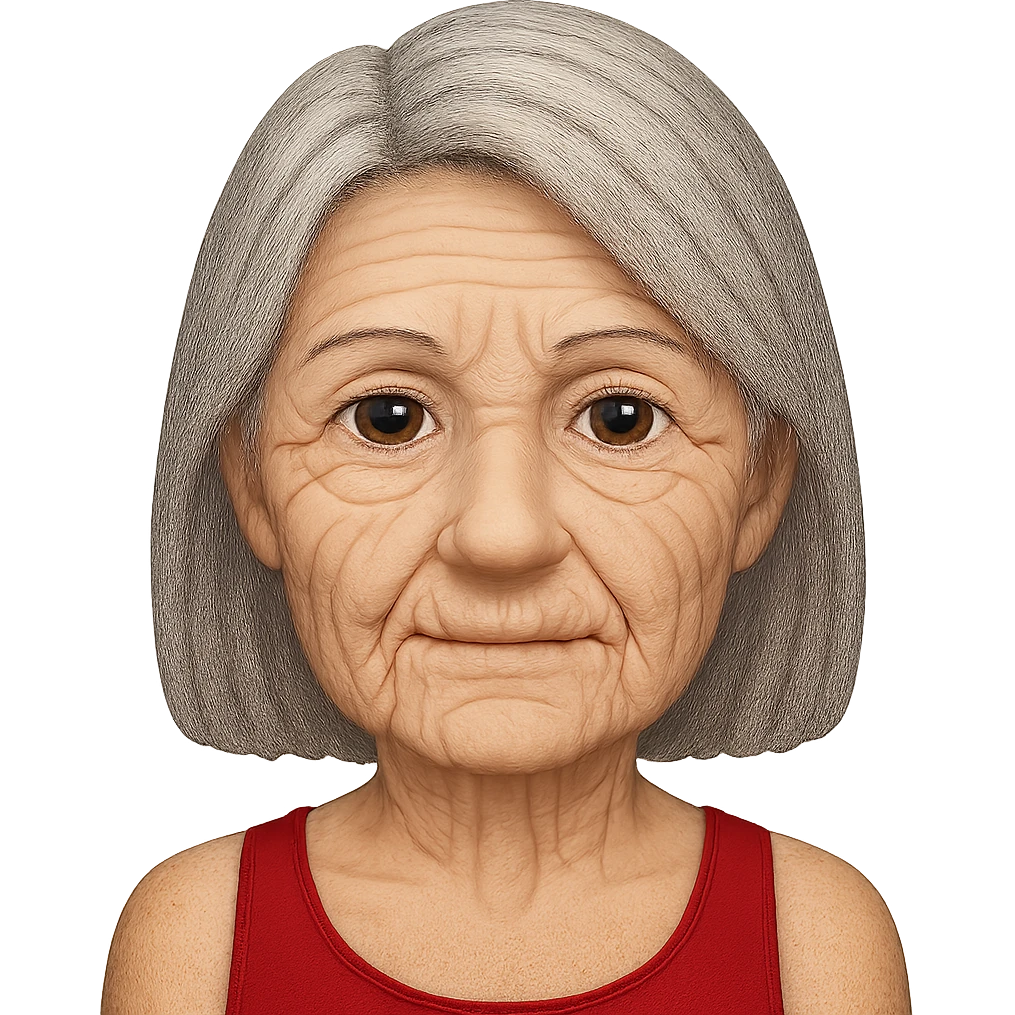 Make the woman look old with visible wrinkles and gray hair, maintaining the same style as the original image. The background should be transparent. emoji