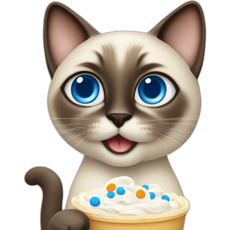 Siamese cat with blue eyes eating whipped cream emoji