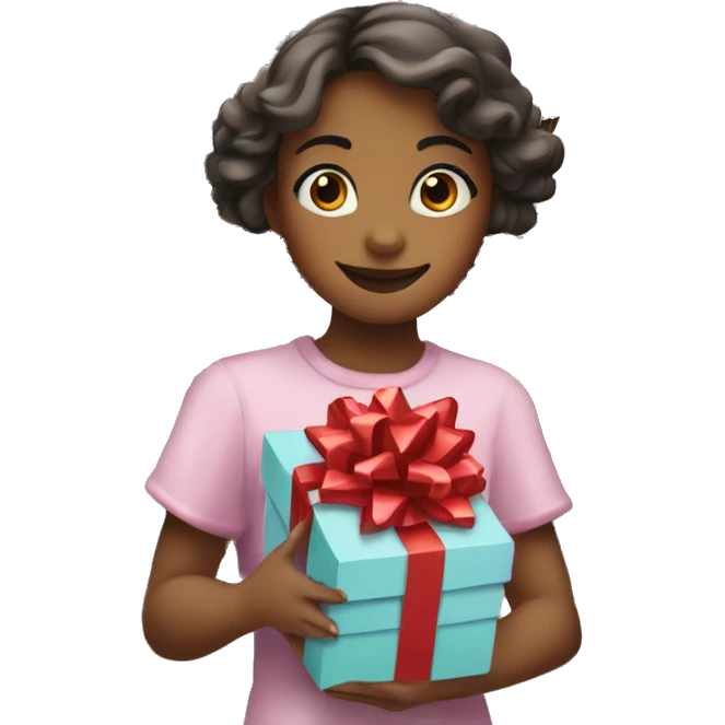 girl holding gifts in her hands against the backdrop of the Eiffel Tower emoji