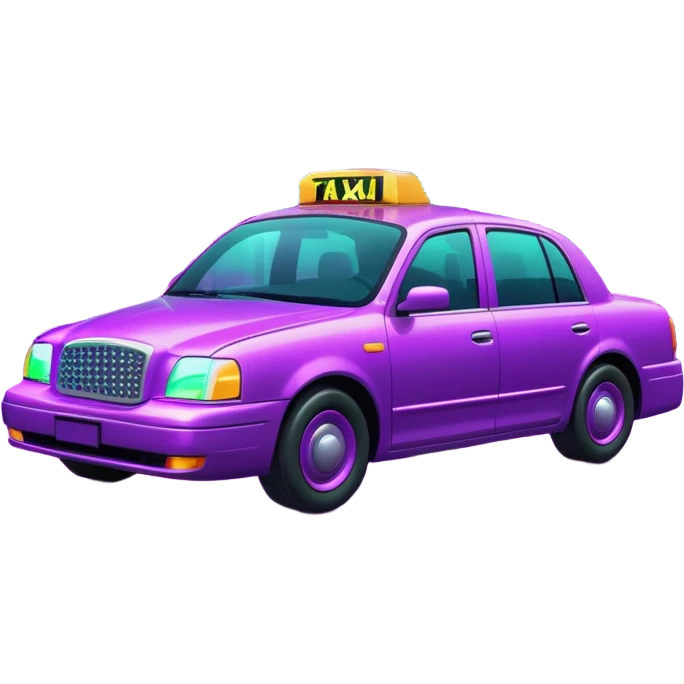 a purple neon taxi driving in a  purple and green neon city  emoji