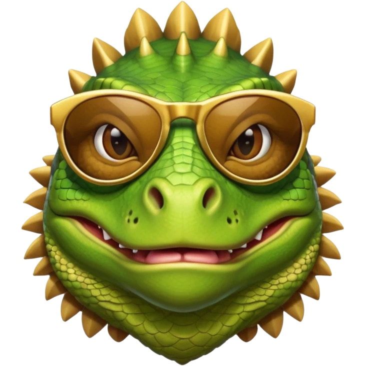rich capitalist iguana head with golden glossy sunglasses emoji
