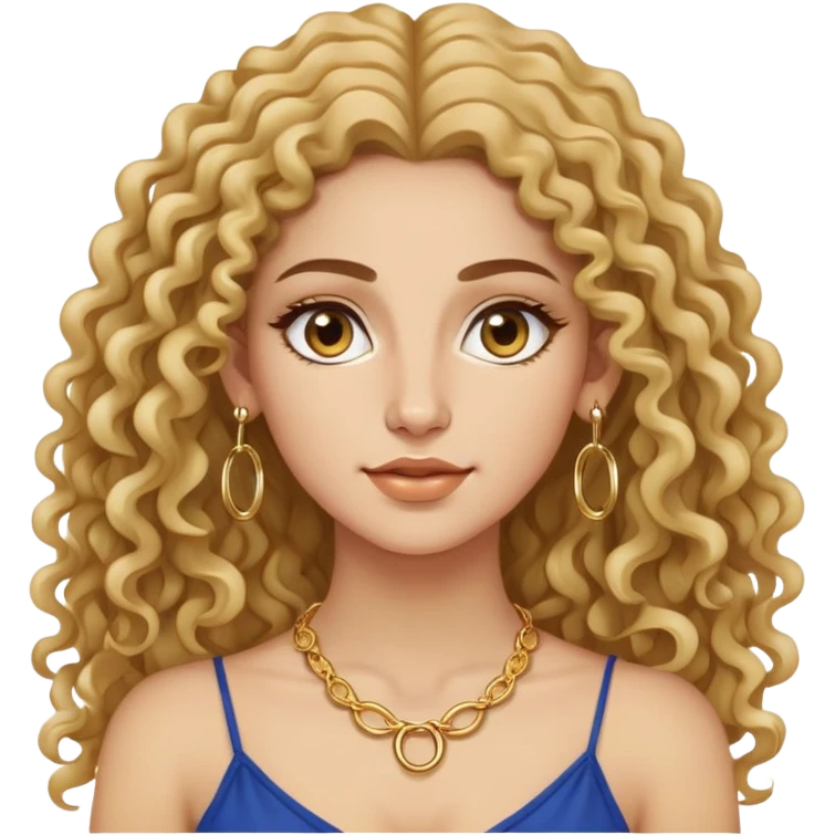 attractive Greek woman with long curly hair and light skin wearing gold hoop earrings and a small gold necklace emoji