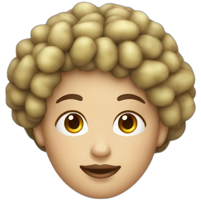Potato queen with dark curly hair and fair skin emoji