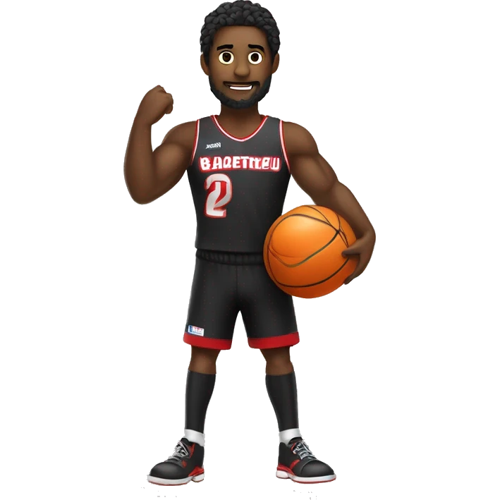 Hombre de piel  negra con cuerpo atlético y pelo trenzado con un balón de básquetbol emoji