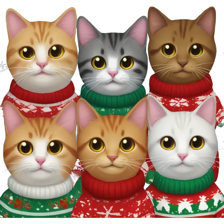 5 cats in christmas sweaters emoji