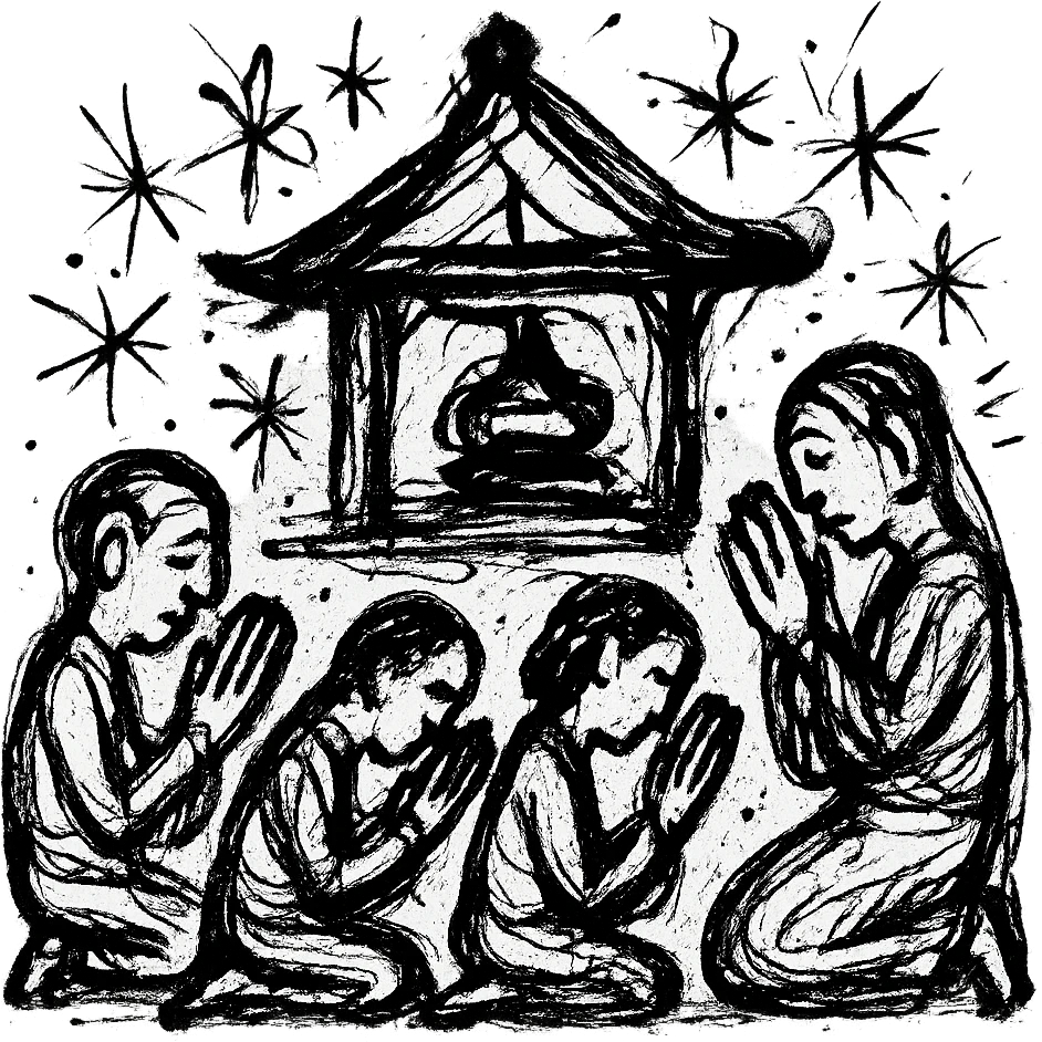 people praying in a Buddhist temple emoji