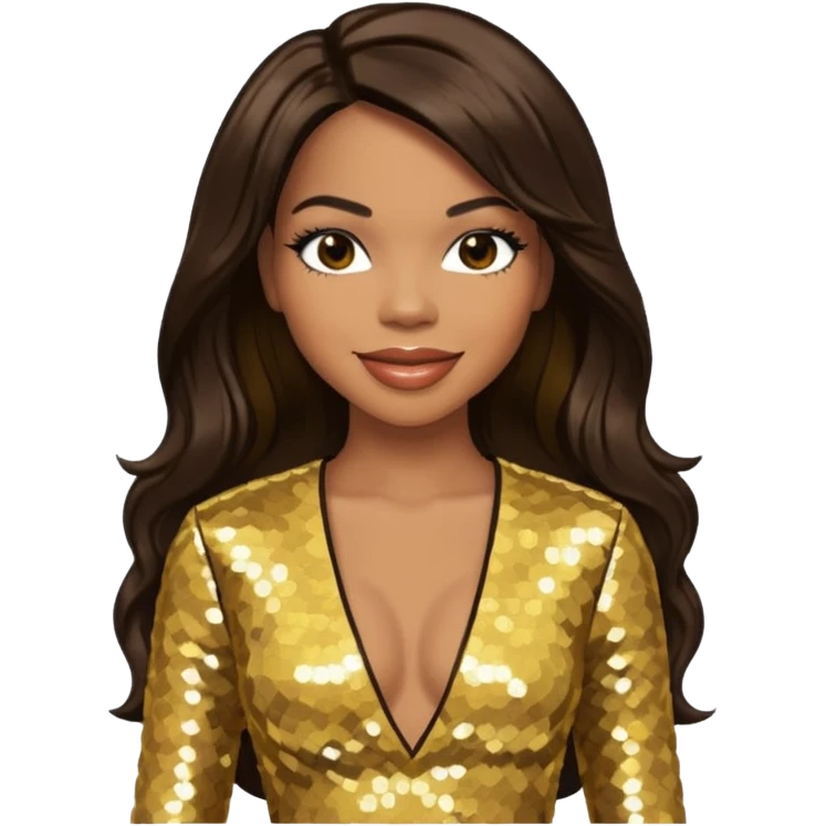 Tenitra Michelle Williams, R&B Singer from Destiny's Child with long dark brown hair, gold sequin outfit, medium dark skin emoji