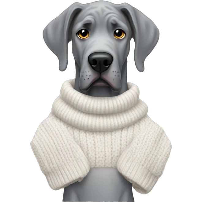 Gray great Dane wearing a white knitted sweater emoji
