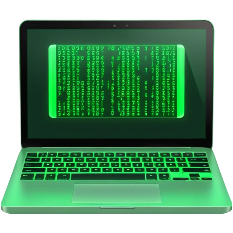 laptop with green code-filled screen inspired by the Matrix emoji