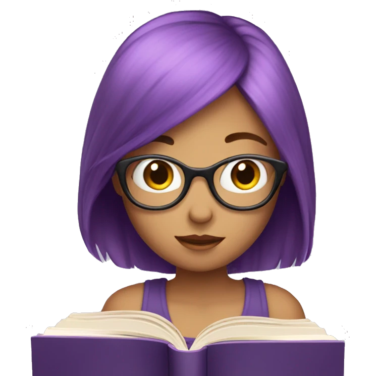 purple hair girl reading behind a book emoji