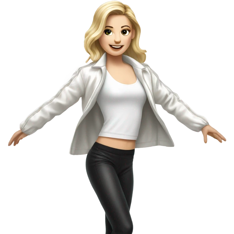 White girl dancer wearing white satin jacket emoji