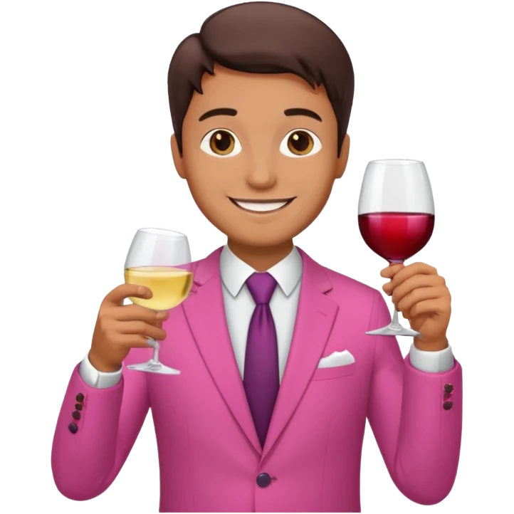 man hosting a dinner party at home wearing a pink suit emoji