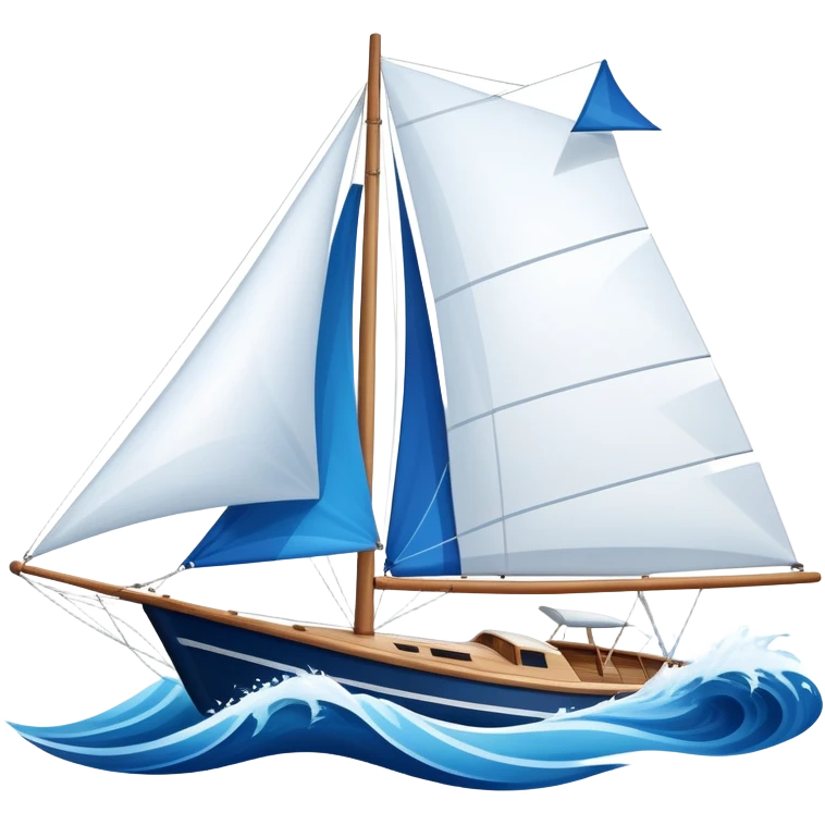 An icon featuring a sleek sailboat with billowing sails cutting through the waves. The design includes the boat's mast, a wind-filled sail, and water splashes, symbolizing the thrill and skill of sailing. Transparent background highlights the elegance and power of wind-driven sports. emoji
