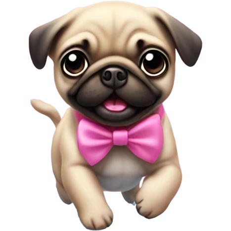 Baby pug with big pink
eyes wearing a pink bow above 1 ear jumping in a puddle  emoji
