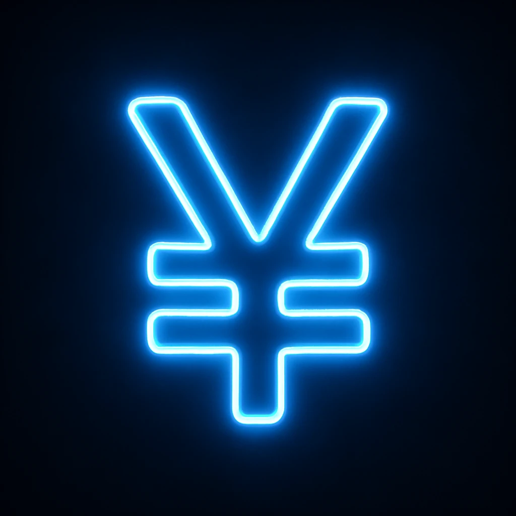Yen sign (¥) emoji, neon-blue style, electric-blue glow, smooth lines, techy aesthetic, dark background. emoji