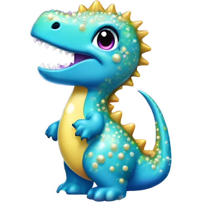 Lisa frank glitter pretty water dinosaur with fins and pearls emoji