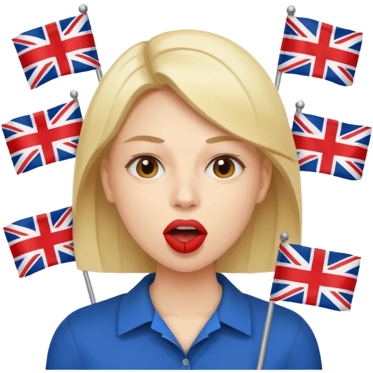 a woman is talking and English flags are coming out of her mouth emoji