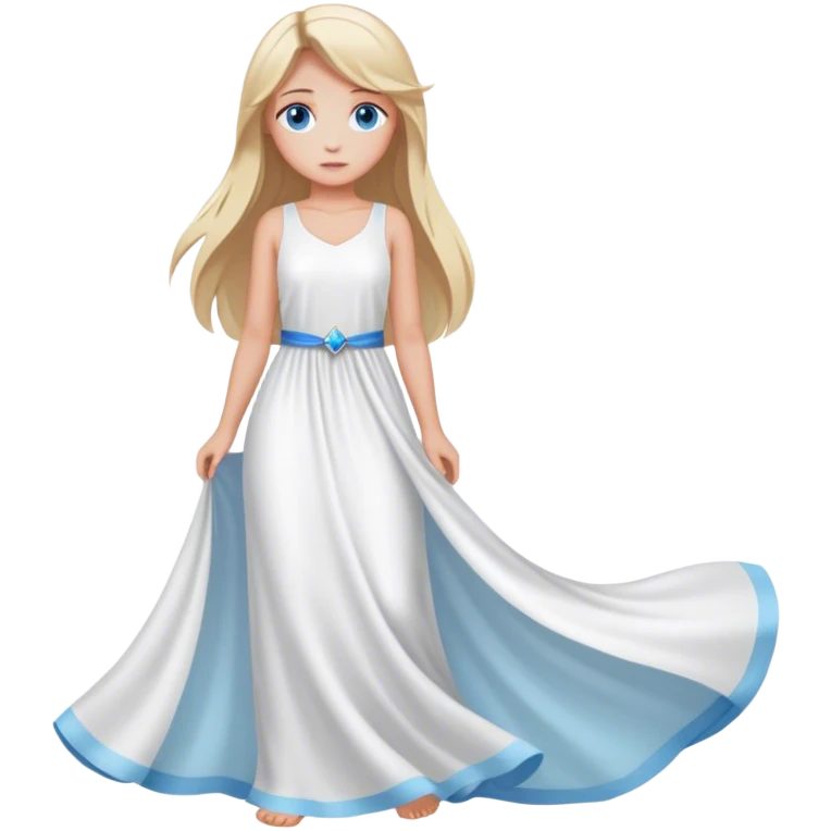 a girl whit a long white drees and whit blonde hair and blue eyes emoji