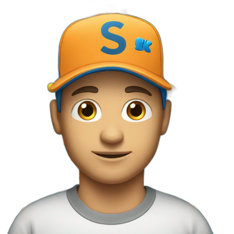 Men with a blue cap with the letters S and K and tshirt emoji