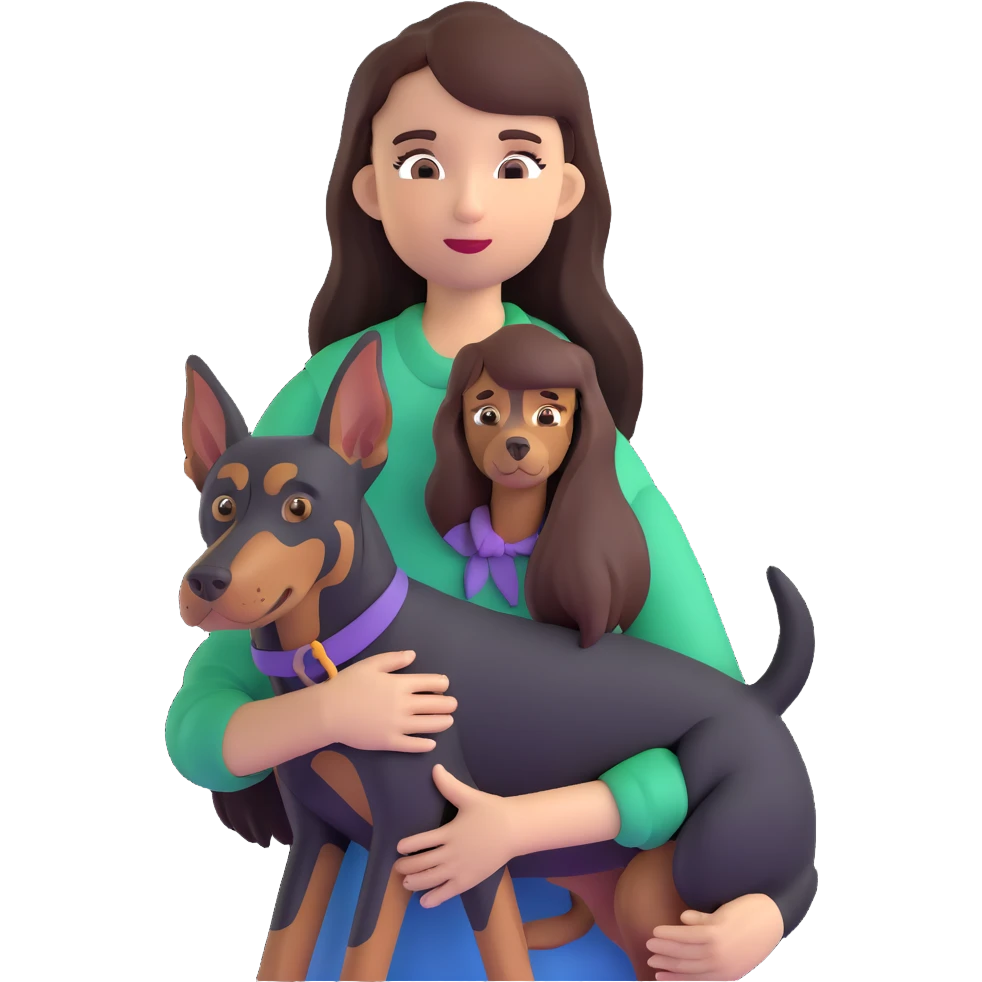 Black long-haired girl holding Doberman emoji