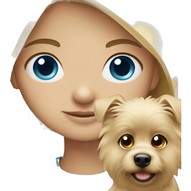 Blonde girl blue eyes holding spitz  emoji
