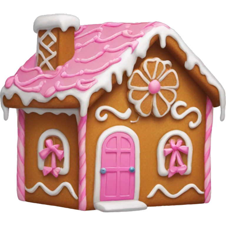 Gingerbread house with a pink bow  emoji