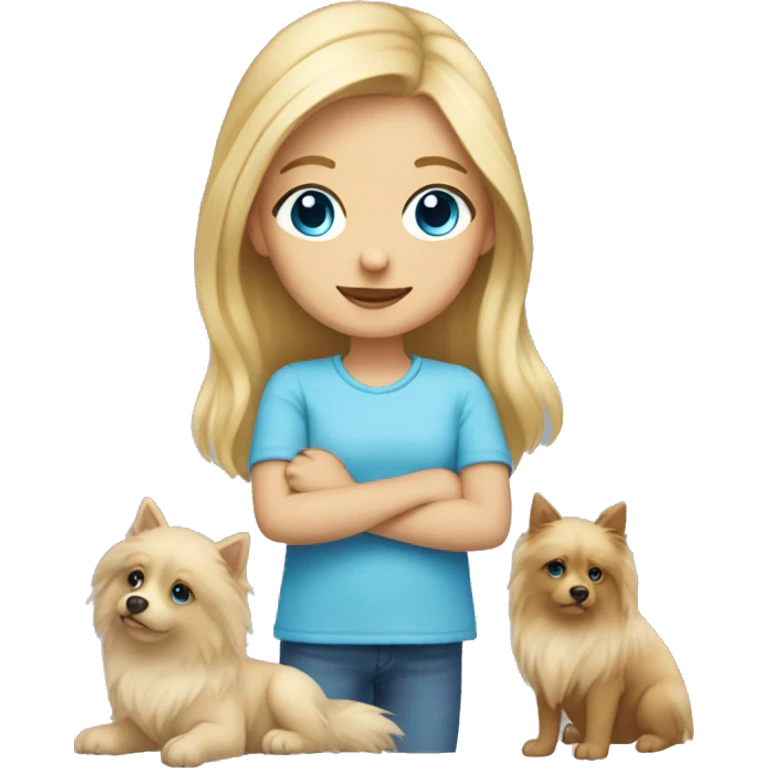 Blonde girl blue eyes holding spitz  emoji