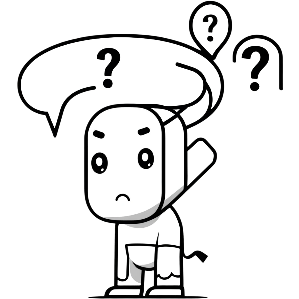 thoughtful person looking up with question marks emoji
