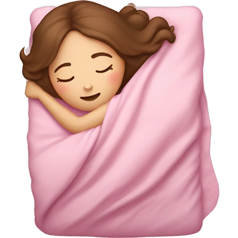 White girl with brown hair sleeping with pink blanket emoji
