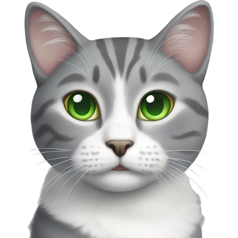 Grey and white cat with green eyes  emoji