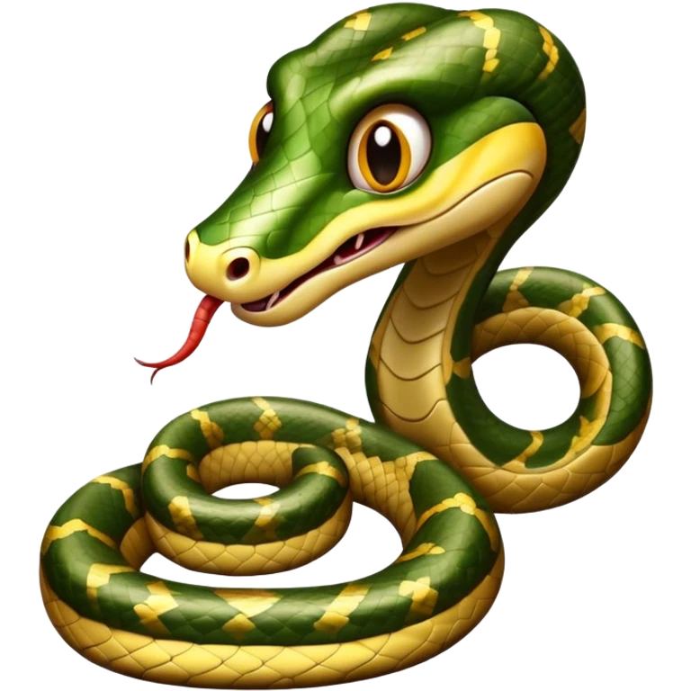 Cinematic Comical Python Portrait Emoji, Head tilted dramatically with an exaggeratedly shocked expression, featuring a robust, patterned body with wide, comically expressive eyes full of humorous disbelief, Simplified yet hilariously expressive features, highly detailed, glowing with a slightly sassy glow, high shine, dramatic yet playful, stylized with an air of quirky reptilian attitude, soft glowing outline, capturing the essence of a meme-worthy python that looks ready to side-eye its way into viral fame! emoji