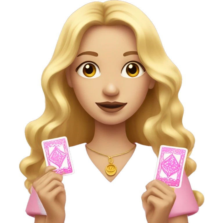 Blonde girl with pink pink tarot gold cards emoji