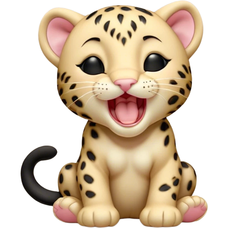 Cinematic Cute Yawning Baby Panther Portrait Emoji, Head tilted slightly with a dramatic, wide-open yawn, showcasing a small, plush body with drowsy, half-closed eyes and an open, relaxed expression, Simplified yet irresistibly adorable features, highly detailed, glowing with a soft, cozy glow, high shine, relaxed yet expressive, stylized with a dash of whimsical charm, soft glowing outline, capturing the essence of a drowsy yet affectionate baby panther that appears ready to stretch out for a nap! emoji