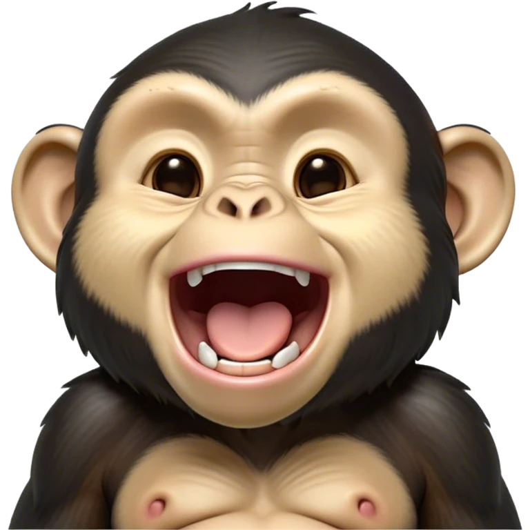 Cinematic Cute Yawning Chimpanzee Portrait Emoji, Head tilted slightly with a dramatic, wide-open yawn, showcasing a gently textured face with half-closed, drowsy eyes and an open, relaxed expression, Simplified yet irresistibly adorable features, highly detailed, glowing with a soft, cozy glow, high shine, relaxed yet expressive, stylized with a dash of whimsical primate charm, soft glowing outline, capturing the essence of a drowsy yet affectionate guardian that seems ready to stretch out for a nap! emoji
