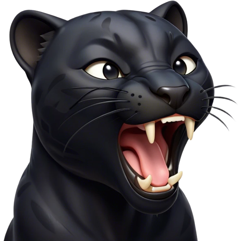 Cinematic Cute Yawning black Panther Portrait Emoji, Head tilted slightly with a dramatic, wide-open yawn, showcasing a sleek, shadowy form with drowsy, half-closed eyes and a relaxed, open expression, Simplified yet irresistibly adorable features, highly detailed, glowing with a soft, cozy dark glow, high shine, relaxed yet expressive, stylized with a dash of whimsical elegance, soft glowing outline, capturing the essence of a drowsy yet affectionate jungle guardian that appears ready to stretch out for a nap! emoji